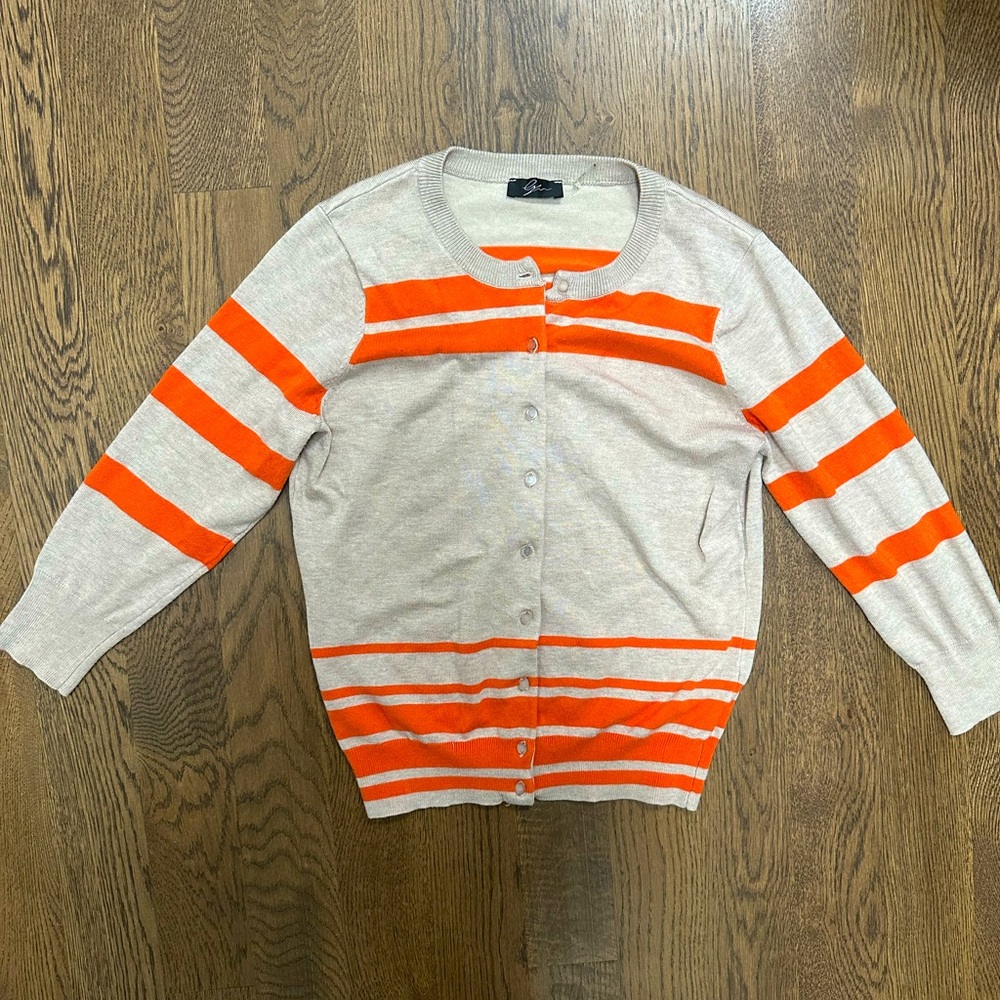 Lyn cream cardigan with orange stripes Medium GUC